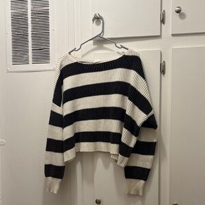 By Together Off-the-Shoulder Black and Cream Sweater